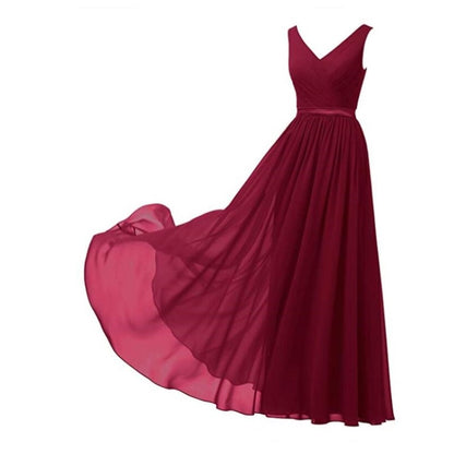 V-Neck Chiffon Bridesmaid Dresses Long Party Evening Formal Dress