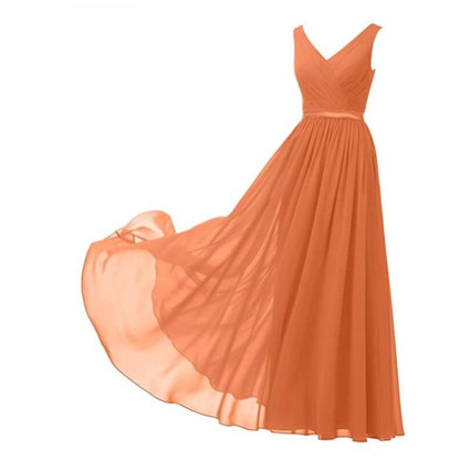 V-Neck Chiffon Bridesmaid Dresses Long Party Evening Formal Dress