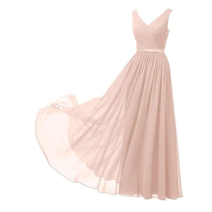 V-Neck Chiffon Bridesmaid Dresses Long Party Evening Formal Dress