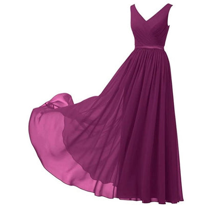 V-Neck Chiffon Bridesmaid Dresses Long Party Evening Formal Dress