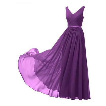 V-Neck Chiffon Bridesmaid Dresses Long Party Evening Formal Dress