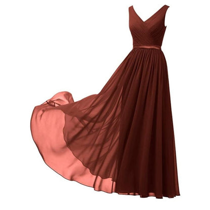 V-Neck Chiffon Bridesmaid Dresses Long Party Evening Formal Dress