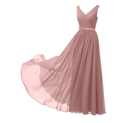 V-Neck Chiffon Bridesmaid Dresses Long Party Evening Formal Dress