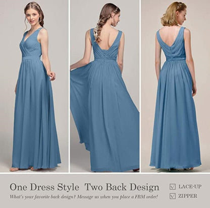 V-Neck Chiffon Bridesmaid Dresses Long Party Evening Formal Dress