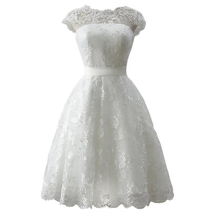 sd-hk White Short Bridesmaid Dress Short Sleeve Wedding Dress Short