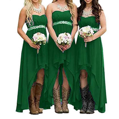 Women's Strapless High Low Bridesmaid Dresses Wedding Party Gowns