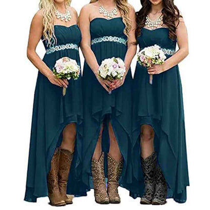Women's Strapless High Low Bridesmaid Dresses Wedding Party Gowns
