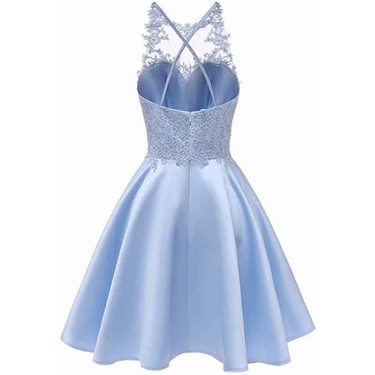 Women's Sleeveless Applique Beaded Short Homecoming Dresses With Pockets