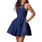 Women's Sleeveless Applique Beaded Short Homecoming Dresses With Pockets