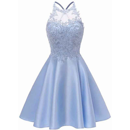 Women's Sleeveless Applique Beaded Short Homecoming Dresses With Pockets