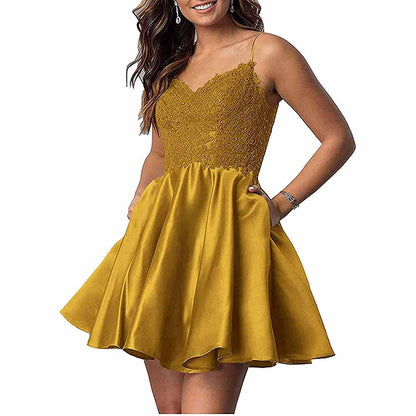 Homecoming Dresses Teens Lace Short Prom Dress with Pocket Mini Party Dresses