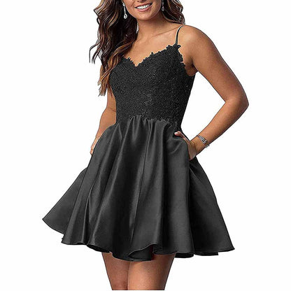 Homecoming Dresses Teens Lace Short Prom Dress with Pocket Mini Party Dresses