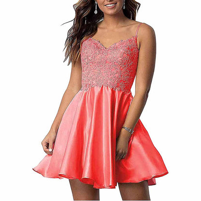 Homecoming Dresses Teens Lace Short Prom Dress with Pocket Mini Party Dresses