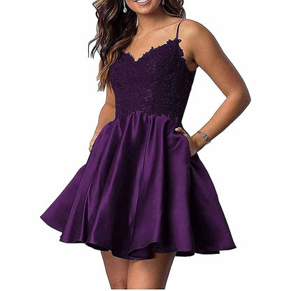 Homecoming Dresses Teens Lace Short Prom Dress with Pocket Mini Party Dresses