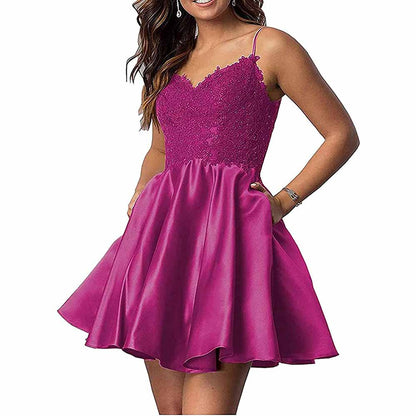 Homecoming Dresses Teens Lace Short Prom Dress with Pocket Mini Party Dresses