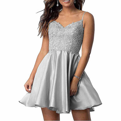 Homecoming Dresses Teens Lace Short Prom Dress with Pocket Mini Party Dresses