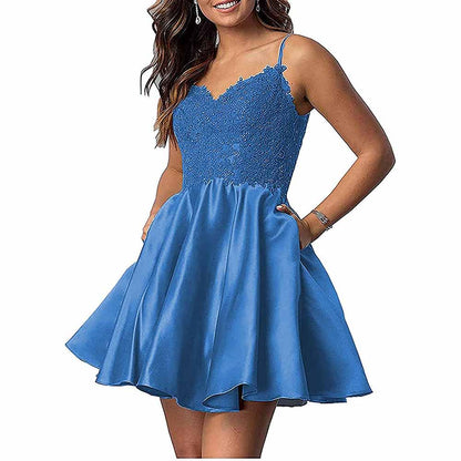 Homecoming Dresses Teens Lace Short Prom Dress with Pocket Mini Party Dresses