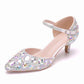 Women Thick Heel Mary-Jane Sandals Kitten Heel Pointed Toe Wedding Shoes