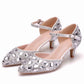 Women Thick Heel Mary-Jane Sandals Kitten Heel Pointed Toe Wedding Shoes
