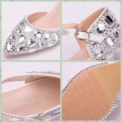 Women Thick Heel Mary-Jane Sandals Kitten Heel Pointed Toe Wedding Shoes