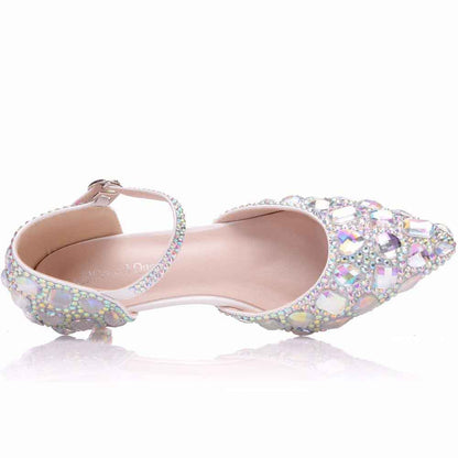 Women Thick Heel Mary-Jane Sandals Kitten Heel Pointed Toe Wedding Shoes