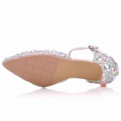 Women Thick Heel Mary-Jane Sandals Kitten Heel Pointed Toe Wedding Shoes