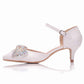 Women Thick Heel Mary-Jane Bridal Wedding Shoes with Rhinestone
