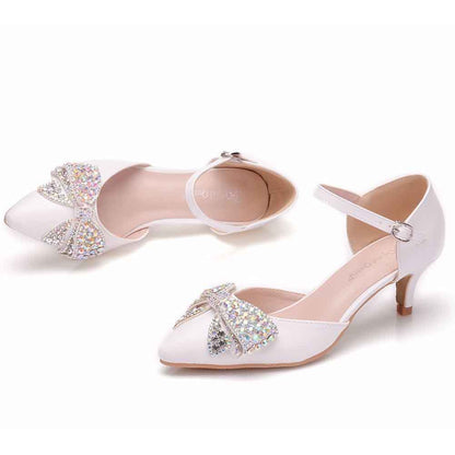 Women Thick Heel Mary-Jane Bridal Wedding Shoes with Rhinestone