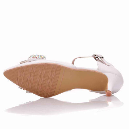 Women Thick Heel Mary-Jane Bridal Wedding Shoes with Rhinestone