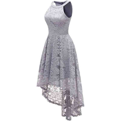 Women's Halter Floral Lace Cocktail Party Dress Hi-Lo Bridesmaid Dress