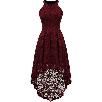 Women's Halter Floral Lace Cocktail Party Dress Hi-Lo Bridesmaid Dress