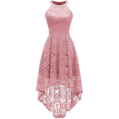 Women's Halter Floral Lace Cocktail Party Dress Hi-Lo Bridesmaid Dress