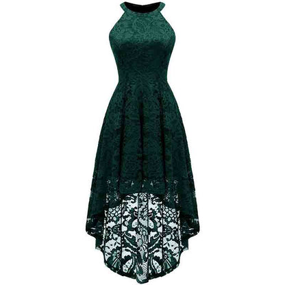 Women's Halter Floral Lace Cocktail Party Dress Hi-Lo Bridesmaid Dress