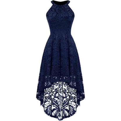 Women's Halter Floral Lace Cocktail Party Dress Hi-Lo Bridesmaid Dress