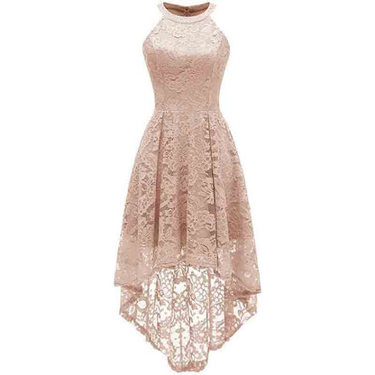 Women's Halter Floral Lace Cocktail Party Dress Hi-Lo Bridesmaid Dress