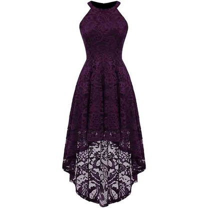 Women's Halter Floral Lace Cocktail Party Dress Hi-Lo Bridesmaid Dress