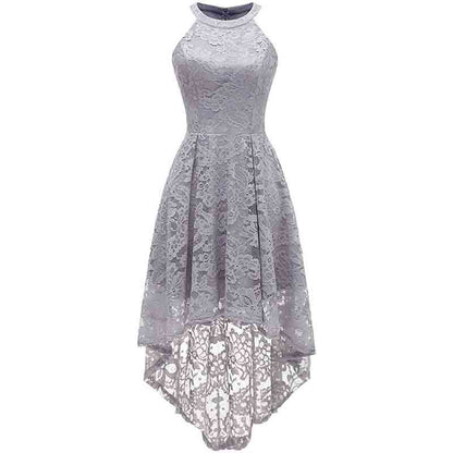 Women's Halter Floral Lace Cocktail Party Dress Hi-Lo Bridesmaid Dress