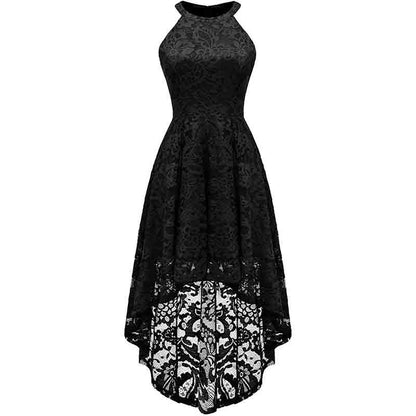 Women's Halter Floral Lace Cocktail Party Dress Hi-Lo Bridesmaid Dress