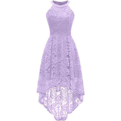 Women's Halter Floral Lace Cocktail Party Dress Hi-Lo Bridesmaid Dress