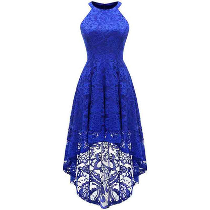 Women's Halter Floral Lace Cocktail Party Dress Hi-Lo Bridesmaid Dress