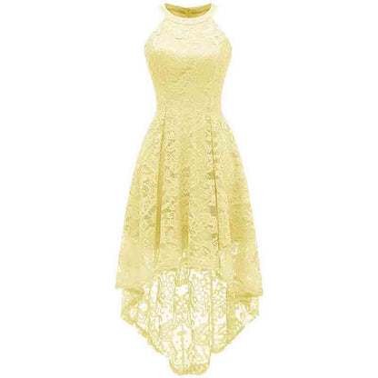 Women's Halter Floral Lace Cocktail Party Dress Hi-Lo Bridesmaid Dress