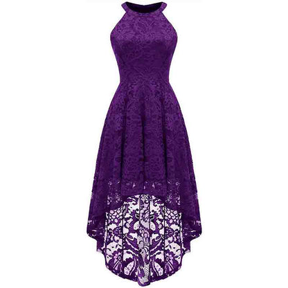 Women's Halter Floral Lace Cocktail Party Dress Hi-Lo Bridesmaid Dress