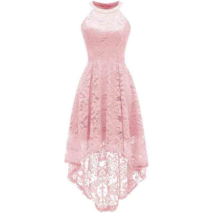 Women's Halter Floral Lace Cocktail Party Dress Hi-Lo Bridesmaid Dress
