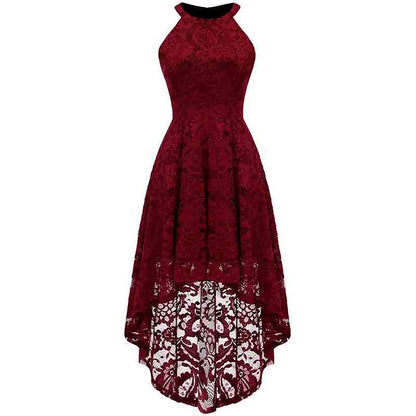 Women's Halter Floral Lace Cocktail Party Dress Hi-Lo Bridesmaid Dress