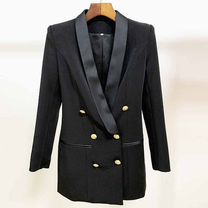 Women's Golden Lion Buttons Blazer Style V Neck Mini Dress