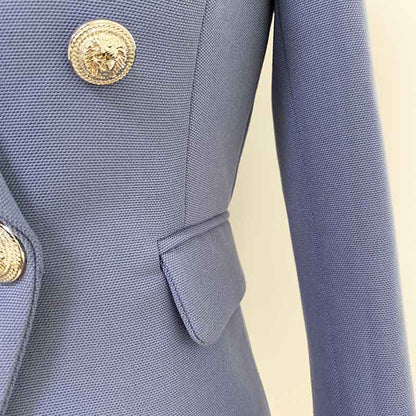 Women's Golden Lion Buttons Fitted Belted Jacket Dusty Blue Blazer