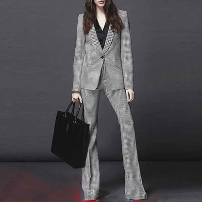 Checked Suits for Women Fashion 2 Pieces Flared Trousers Set