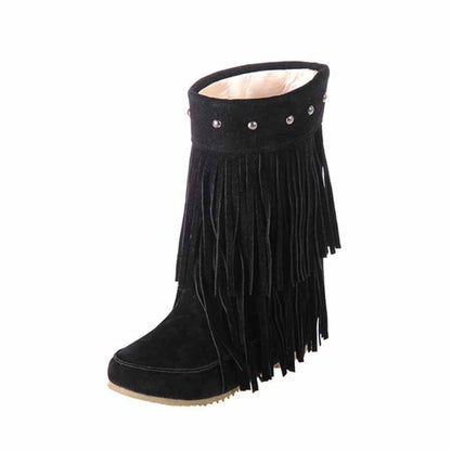 Women's Tassel Bootie Fringe Hidden Wedge Heel Ankle Boots