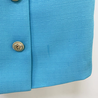 Hight Waisted Blue Formal Skirt Gold-tone Mini Skirt for Ladies