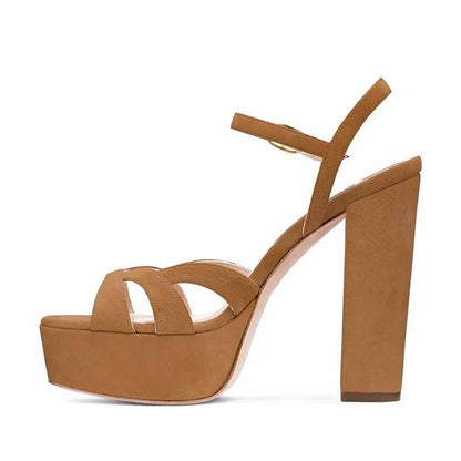 Women Platform Sandals Peep Toe Ankle Strap Heeled Shoes